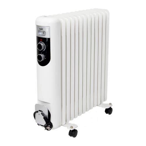 Mobilní olejový radiátor 13 článků 2500 W Elegantní mobilní olejový radiátor s podstavcem opatřený kolečky.<br />Ideální pro krátkodobé vytápění kancelářských prostor.<br />Zapuštěné úchyty umožňují snadnou manipulaci.<br />Na přední straně radiátoru úchyt pro kabel.<br />Kontrolní světlo pro signalizaci režimu provozu.<br />Spínač termostatu a režimu provozu.<br />Žebra naplněna olejem.<br />Délka kabelu 1
