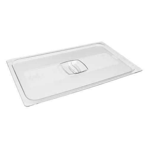 Víko ke gastro nádobám GN 1/1 Průhledné víko s vytvarovanou rukojetí pro bezpečný úchyt a minimalizaci styku s potravinami.<br />Vyrobeno z polykarbonátu.<br />Opatřeno certifikací NSF a HACCP