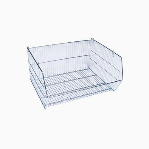 Drátěný box 33 x 63 x 45 cm Stohovatelný drátěný koš vhodný pro skladovací účely. Polootevřená přední strana umožňuje snadný přístup i ke stohovaným košům a rychlé plnění či odeb??rání obsahu. Stohovatelnost bez potřeby spojovacího materiálu. Možnost dokoupení dělící mřížky a držáku na etiketu.<br />materiál: svařovaný pozinkovaný drát<br />rozměry v x š x h: 33 x 63 x 45 cm<br />nosnost: 35 kg<br />barva: stříbrná<br />možnost dokoupení dělící mřížky a držáku na etiketu