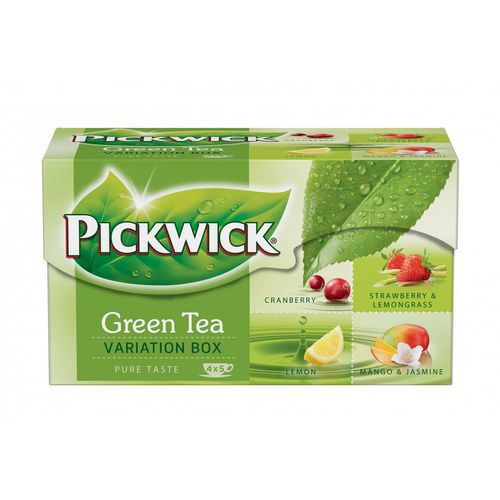Čaj Pickwick zelené variace s ovocem kombinace zeleného čaje s ovocem<br />100 % přírodní čaj<br />s kousky ovoce<br />jemná chuť<br />obsahuje fluorid