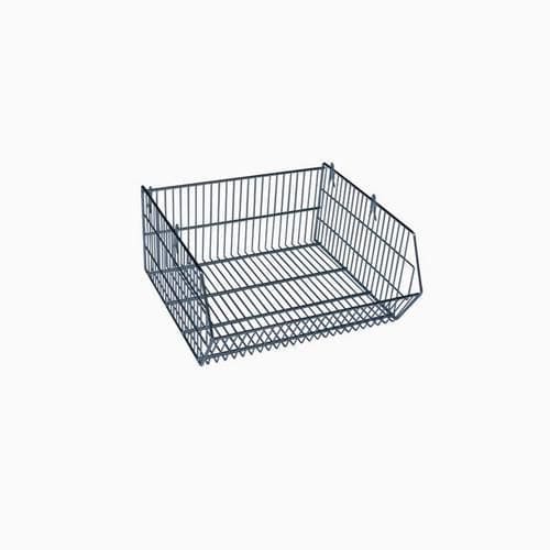 Drátěný box 23 x 48 x 40 cm Stohovatelný drátěný koš vhodný pro skladovací účely. Polootevřená přední strana umožňuje snadný přístup i ke stohovaným košům a rychlé plnění či odebírání obsahu. Stohovatelnost bez potřeby spojovacího materiálu. Možnost dokoupení dělicí mřížky a držáku na etiketu.<br />materiál: svařovaný pozinkovaný drát<br />rozměry v x š x h: 23 x 48 x 40 cm<br />nosnost: 20 kg<br />barva: stříbrná<br />možnost dokoupení dělící mřížky a držáku na etiketu