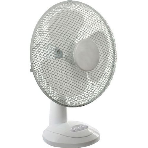 Stolní ventilátor 30 cm Stolní ventilátor se třemi rychlostními stupni a ochranou proti přehřátí. <br />Otáčení kolem vlastní osy v úhlu 90° a nastavení sklonu.<br />Ventilátor má přední a zadní ochrannou mřížku a stabilitu zajišťují protiskluzové nožky.<br />Průměr lopatek je 30 cm.<br />Kmitočet je 50 Hz a příkon 40 W.<br />Délka kabelu je 1