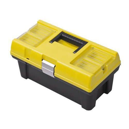 STUFF 16 SEMI PROFI CARBO  žluté víko Kufry na nářadí z odolného plastu s odnímatelným víkem.<br />Ve víku naleznete organizér na drobné součástky.<br />Kufr můžete uzamknout visacím zámkem.