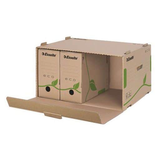 Recyklovatelné archivační kontejnery Ekologické archivační boxy pro přehledné a dlouhodobé ukládání archivačních krabic. Jeden kontejner pojme pět archivačních krabic se šířkou hřbetu 80 mm nebo čtyři krabice se šířkou hřbetu 100 mm. Kontejner je vyroben zeleným přístupem s 85% podílem spotřebitelského odpadu. Boxy jsou stohovatelné. Prodej po balení 10 ks. Dodáváno v rozloženém stavu.<br />materiál: 100% recyklovatelná lepenka<br />barva: natural<br />certifikace: FSC<br />pojme 5 archivačních krabic se šířkou hřbetu 80 mm nebo 4 krabice se šířkou hřbetu 100 mm<br />stohovatelné<br />prodej po balení 10 kusů