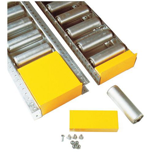 Koncový doraz pro paletové válečkové dopravníky šířky 220 mm Koncový doraz slouží k zastavení zboží na konci dopravníku.<br />šířka: 220 mm<br />materiál: ocel<br />vhodný pro: 2 L profil