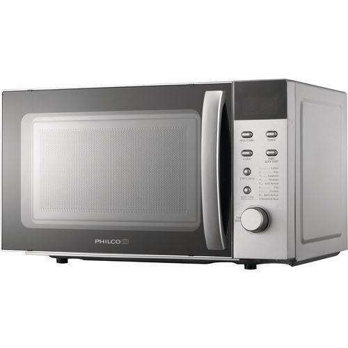 Mikrovlnná trouba s grilem PHILCO PMD 2010S Mikrovlnná trouba s grilem 1 600 W.<br />mikrovlnná trouba s grilem<br />vnitřní objem: 20 l<br />vnitřní prostor: lakovaný<br />6 úrovní výkonu vč. rozmrazování<br />9 automatických programů<br />digitální ovládání: ano<br />rychlé vaření: ano<br />hodiny: ano<br />akustická signalizace: ano<br />dětská pojistka: ano<br />otevírání dvířek: tahem<br />horní gril: 900 W<br />výkon mikrovlnného ohřevu: 700 W<br />maximální příkon: 1 600 W<br />průměr otočného talíře: 28 cm