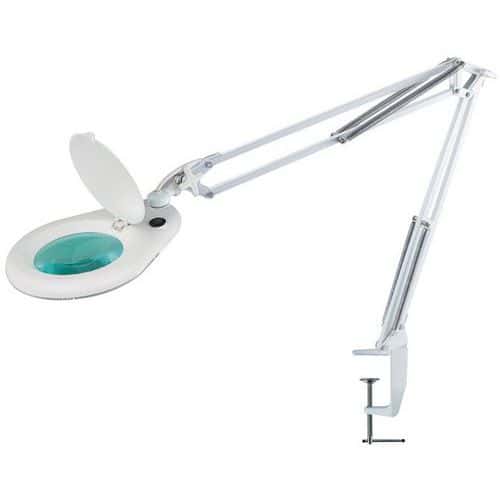 LED laboratorní lampa Manutan Expert Grebes s kruhovou lupou