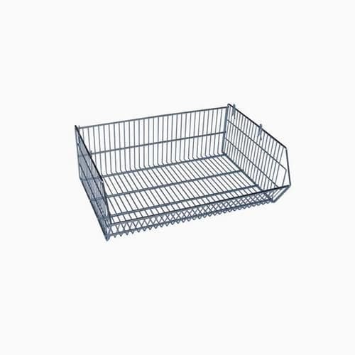 Drátěný box 23 x 63 x 40 cm Stohovatelný drátěný koš vhodný pro skladovací účely. Polootevřená přední strana umožňuje snadný přístup i ke stohovaným košům a rychlé plnění či odebírání obsahu. Stohovatelnost bez potřeby spojovacího materiálu. Možnost dokoupení dělící mřížky a držáku na etiketu.<br />materiál: svařovaný pozinkovaný drát<br />rozměry v x š x h: 23 x 63 x 40 cm<br />nosnost: 35 kg<br />barva: stříbrná<br />možnost dokoupení dělící mřížky a držáku na etiketu