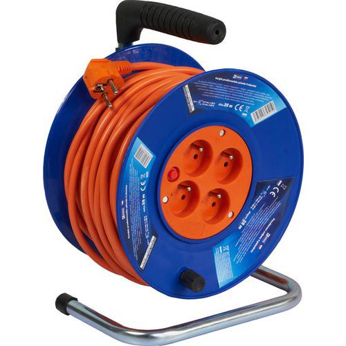 Plastový prodlužovací kabel na bubnu se čtyřmi zásuvky