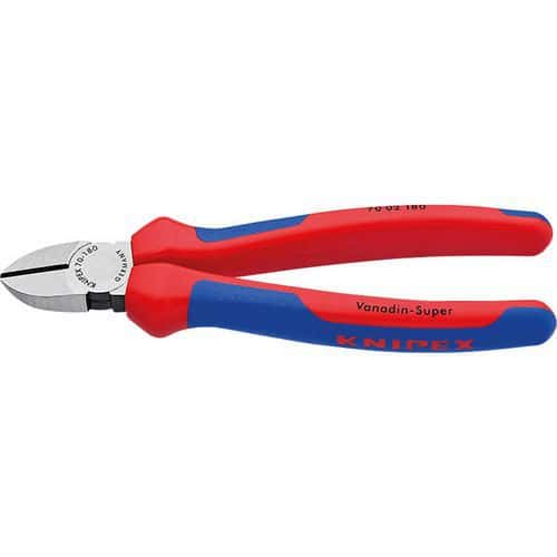 Boční štípací kleště Knipex 180 Boční štípačky z kvalitního materiálu.<br />Indukčně tvrzené břity s tvrdostí 62 HRC.<br />Štíhlý tvar hlavy umožňuje dostat se do těžce přístupných míst.<br />Břity jsou vhodné k použití na měkký a tvrdý drát.