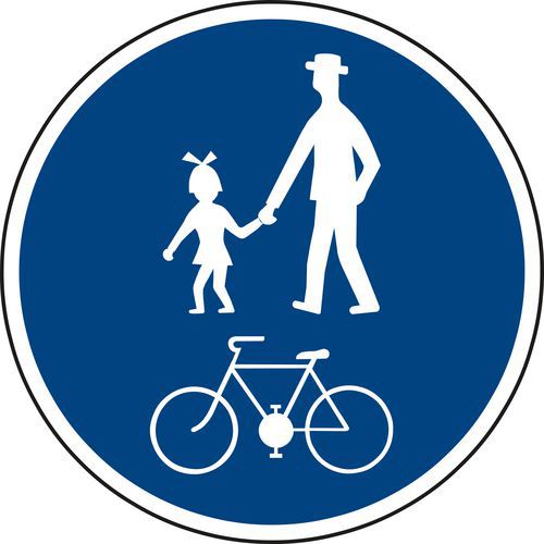 Dopravní značka Stezka pro chodce a cyklisty (C9a) Příkazová dopravní značka Stezka pro chodce a cyklisty se stavebním technickým osvědčením vydaným akreditovanou zkušební laboratoří Technického a zkušebního ústavu stavebního Praha