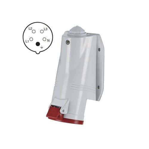 Zásuvka 5P 16A/400 IP44 nástěnná Standardní provedení úhel 6 hodin.<br />krytí: IP44<br />materiál: plast<br />typ: šroubové svorky<br />počet zásuvek: 1<br />pozice ochranného kontaktu: 6 hodin<br />prodejní obal: volné<br />počet pólů: 5<br />produkt: zásuvka nástěnná<br />napětí/proud: 380–415 V~/16 A<br />barva: červená