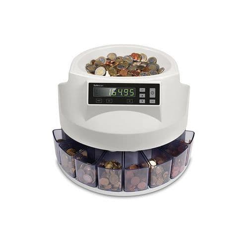 Počítačka a třídička EUR mincí Safescan 1250 Počítačka a třídička mincí pro EUR počítá a současně třídí mince. Mince lze počítat volitelně ve dvou módech - počítání mincí nebo počítání hodnoty.<br />vhodné pro mince: EUR<br />kapacita: 300 - 500 mincí<br />rychlost počítání: 220 mincí/min<br />funkce: dávkování