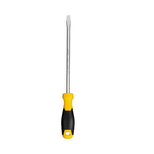 Šroubovák plochý magnetický 8x200mm DELI EDL6382001 Plochý šroubovák 8 x 200 mm vyrobený z oceli.<br />Silný magnet na dříku pro snadnější práci.<br />Pogumovaná protiskluzová rukojeť s okem pro zavěšení.