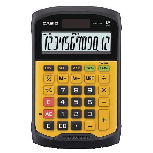 Kalkulačka Casio WM320MT Vodotěsná a prachotěsná kalkulačka.<br />Odnímatelná omyvatelná klávesnice.<br />Velká obrazovka LCD.<br />Dvojí napájení – z baterie a solární energie.