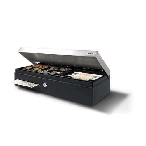 Pokladní zásuvka SAFESCAN SD-4617S Pokladní zásuvka pro běžné použití<br />Rozměry: 46 cm (š) x 17 cm (h) x 10 cm (v)<br />Testováno minimálně na 1 milion otevření<br />S reliéfním kovovým víčkem<br />Elektrické otevírání a otevírání na klíč<br />Nastavitelná a vyjímatelná přihrádka<br />6 úložných míst na bankovky / 8 na mince<br />Obsahuje oddělený prostor pro ukládání velkých částek a cenných papírů