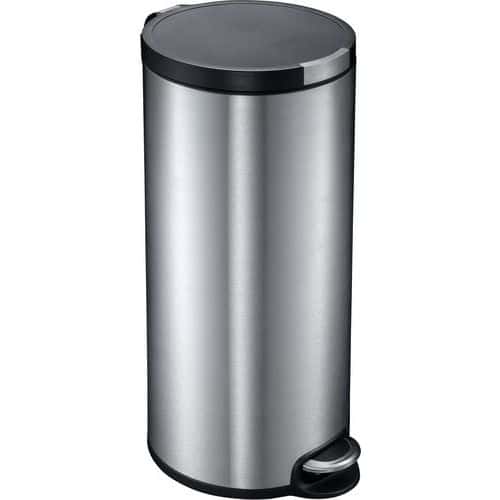 Odpadkový koš s nožním pedálem Artistic 30 l z matné nerezové oceli Kulatý odpadkový koš s plastovým víkem a pedálem zvednutým z nerezové oceli. Plastová vložka a tichý uzávěr.