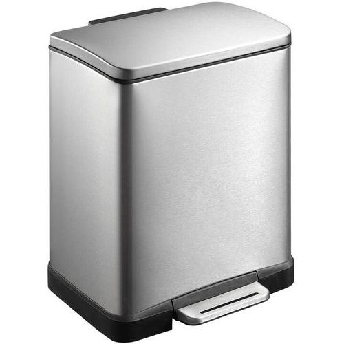 Odpadkový koš s nožním pedálem E-Cube 10 + 9 l z matné nerezové oceli Atraktivní pedálový koš s extra širokou nohou a dvěma plastovými vložkami (10 a 9 litrů). Tiché zavírání. Víko lze podržet otevřené pro výměnu sáčku a usnadnění čištění.