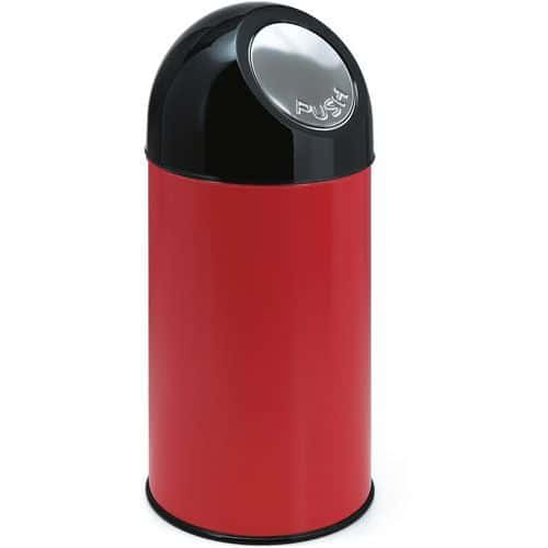 Odpadkový koš Bullet bez vložky 40 l červený/černý Koš na odpadky s otevíráním pomocí tlačítka. Kovové tělo a plastové víko. Tlačný ventil je vyroben z nerezové oceli.