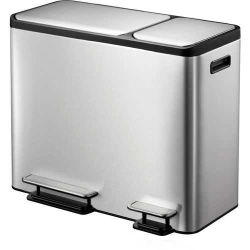 Odpadkový koš EcoCasa Step Bin 30 + 15 l – EKO Obdélníkový pedálový koš na kosmetiku z broušené nerezové oceli s povrchovou úpravou proti otiskům prstů a praktickými plastovými úchyty. <br />Vybaveno víkem s měkkým zavíráním. <br />Dva pedály umožňují samostatný přístup ke dvěma plastovým vložkám (1x15L+1x30L) pro selektivní třídění. <br />Funkce stay open zafixuje víko v otevřené poloze