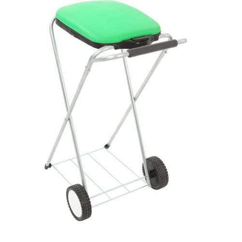 Držák na pytle Move & Up zelený Držák pytlů Move  Up s rámem z pozinkované trubky a barevným plastovým krytem. <br />Víko se snadno otevírá stisknutím tlačítka. <br />Tento stojan je vybaven dvěma polypropylenovými kolečky pro snadný pohyb. <br />Dodává se s upínacím kroužkem pod víkem a kovovou spodní mřížkou