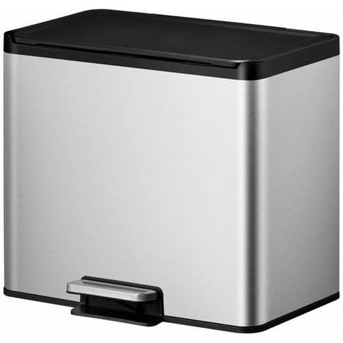 Odpadkový koš s nožním pedálem Essential Recycler Step Bin 20 + 9 l matná nerezová ocel Obdélníkový pedálový koš na kosmetiku z broušené nerezové oceli s povrchovou úpravou proti otiskům prstů a syntetickým víkem.<br />Vybaven víkem s měkkým zavíráním a 2 vložkami (20+9 l) pro selektivní třídění.<br />Funkce stay-open udržuje víko otevřené pro snadné čištění a výměnu sáčků.