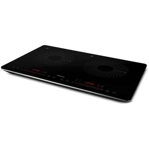 Indukční vařič Sencor SCP 4501BK Ultratenký indukční vařič značky Sencor disponuje 2 varnými plotýnkami o průměru 26 cm
