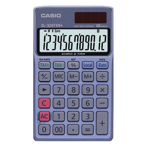 Kalkulačka Casio SL-320TER+ Velký 12místný LCD displej s plnou pamětí a konstantní pamětí.<br />Funkce: přepočet na euro