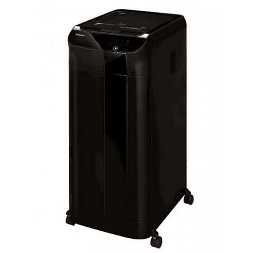 Skartovačka Fellowes AutoMax 550 C Kancelářský skartovací stroj s velmi vysokou kapacitou zásobníku s ovládáním prostřednictvím dotykového panelu s LED podsvětlením.<br />Skartuje v křížovém řezu 4 x 38 mm až 550 listů papíru 70 g/m2.<br />Skartovač je vybaven vstupní štěrbinou pro ruční podání až 14-ti listů papíru současně.<br />Při manuálním podávání skartace CD/DVD nebo plastových karet.<br />Řezací mechanizmus zpracuje i vložené kancelářské a sešívací sponky. <br />Indikace přehřátí