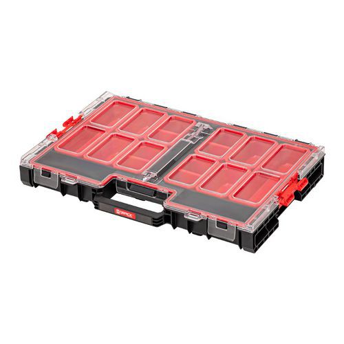 Organizér QBRICK System One L Organizér na drobný materiál a součástky lze vzájemně kombinovat se stejnými i dalšími typy organizérů.<br />Vybavený 10 vyjímatelnými přihrádkami.<br />Voděodolné transparentní víko pro rychlý přehled o obsahu organizéru.<br />Organizéry z řady QBRICK System One lze k sobě připevnit a vytvořit sestavu.