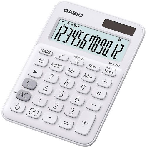 Kalkulačka Casio MS 20 UC WE Kalkulačka s velkým 12místným LCD displejem se zobrazením funkcí.<br />Profesionální výpočet procent