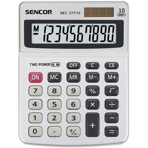Kalkulačka Sencor SEC 377/10 Dual Klasická bílá kalkulačka s 10místným LCD displejem.<br />Výpočet procent a odmocniny.<br />Tlačítko změny znaménka