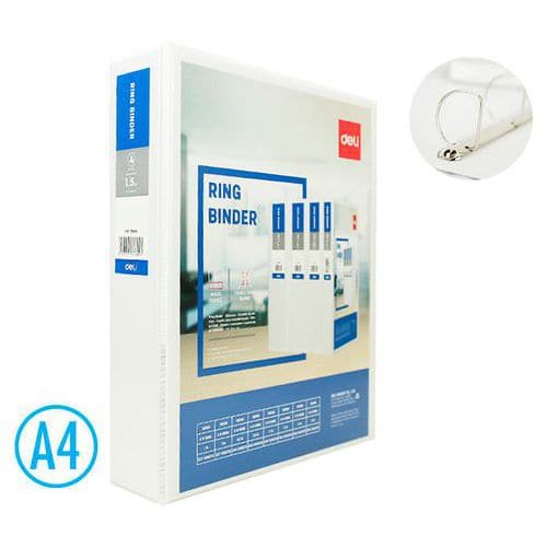 Pořadač DELI A4/55mm 4 kroužkový D 40mm Celoplastový pořadač s kvalitním polypropylenovým povrchem i uvnitř pořadače.<br />Spolehlivá čtyřkroužková D - mechanika s klipem