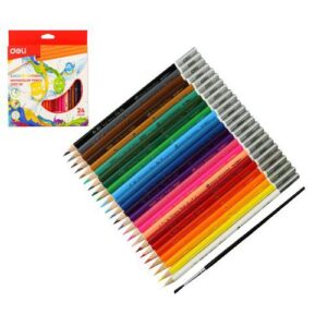 Pastelky DELI aquacolor 24 barev Color Emotion Trojhranné aquarelové pastelky aquacolor jsou výborný set pro vytváření vodových omalovánek.<br />Barevnými pastelkami nakreslíme a vybarvíme obrázek.<br />Přiložený štěteček namočíme ve vodě a obrázek potřeme.<br />Takto docílíme efektu obrázku namalovaného vodovými barvami.