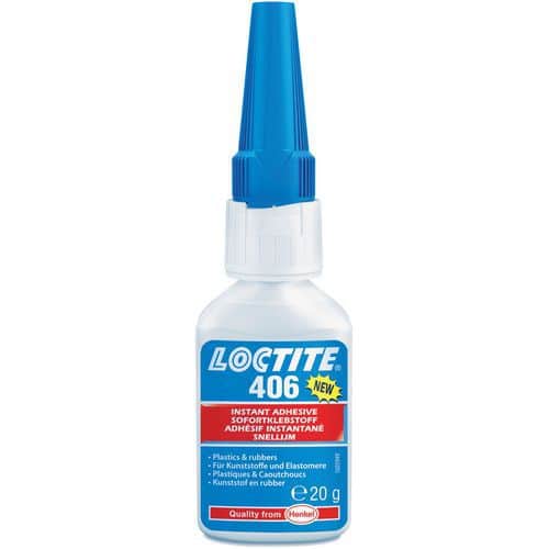 Vteřinové lepidlo Loctite Prism 406 Speciální vteřinové lepidlo na plasty a pryž.<br />Extrémně rychlé lepení.<br />Vynikající odolnost proti vlhkosti.