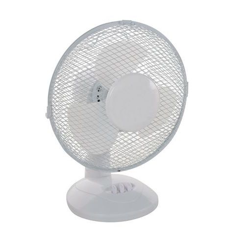 Stolní ventilátor 23 cm Stolní ventilátor s dvěma rychlostními stupni a ochranou proti přehřátí.<br />U větráků oceníte protiskluzové nožky a nastavitelný úhel sklonu.<br />Otáčení kolem vlastní osy v úhlu 90° s možností vypnutí a nastavení úhlu sklonu.<br />Přední a zadní kovová ochranná mřížka.<br />Kmitočet je 50 Hz a napětí 220 - 240 V.<br />Délka kabelu je 1