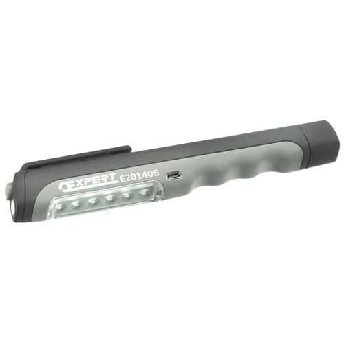 USB dobíjecí svítilna USB dobíjecí svítilna.<br />6 vysoce výkonných LED SMD + 1 koncová LED dioda.<br />Výkon hlavního osvětlení: 45 lumenů nebo 125 luxů při vzdálenosti 50 cm.<br />Výkon koncového osvětlení: 3 lumeny nebo 25 luxů na 50 cm.<br />Výdrž : 3 h hlavní osvětlení – 12 h koncové osvětlení.<br />Rozměry: 18 x 33 x 170 mm.<br />Dodává se s kabelem USB a dobíjecími bateriemi.