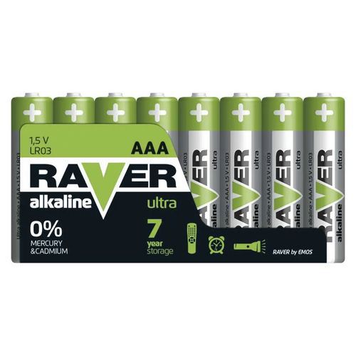 Alkalická baterie RAVER AAA (LR03) - 8 ks Sada alkalických mikrotužkových baterií AAA