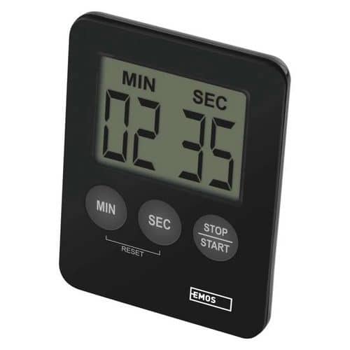 Digitální kuchyňská minutka Emos E0202 Digitální minutka do kuchyně s magnetem na zadní straně pro snadné uchycení.<br />Funkce odpočítávání času nebo stopky.<br />Displej s velkými číslicemi