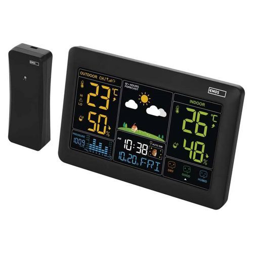 Domácí bezdrátová meteostanice Emos E0387 Bezdrátová meteostanice do domácností s mnoha funkcemi a aktuálními informacemi.<br />Bezdrátové čidlo s dosahem až 80 m.<br />Měření vnitřní a venkovní teploty a vlhkosti