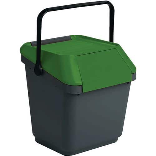 Odpadkový koš EasyMax 35 l černý/zelený Tento odpadkový koš má dvoudílné otevírací víko a rukojeť.<br />Úchyty lze použít také k uzamčení víka.<br />Koše jsou stohovatelné.