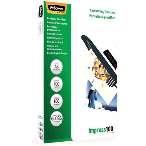 Laminovací fólie Fellowes A3 100 mic lesklé Impress100. Působivá barevnost a vzhled vašich dokumentů.