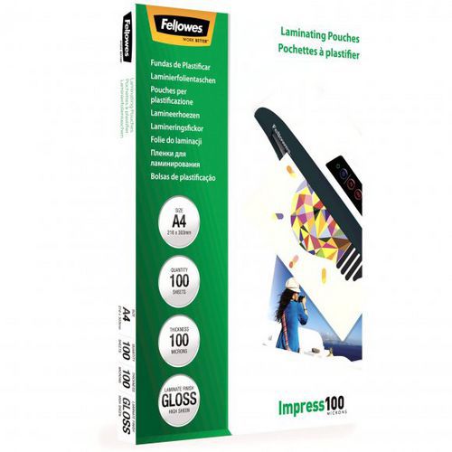 Laminovací fólie Fellowes A4 100 mic lesklé Impress100. Působivá barevnost a vzhled vašich dokumentů.
