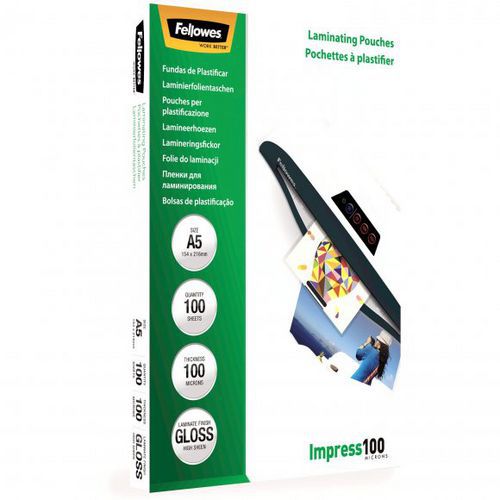 Laminovací fólie Fellowes A5 100 mic lesklé Impress100. Působivá barevnost a vzhled vašich dokumentů.