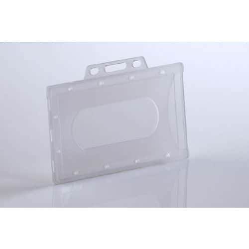 Visačky IDS Tuhá plastová visačka pro magnetické karty 54×86 mm. Jedna strana s oválným otvorem pro snadné vsunutí karty. Vniřní rozměr 55×90 mm. Visačka je vybavena závěsem pro uchycení na klips