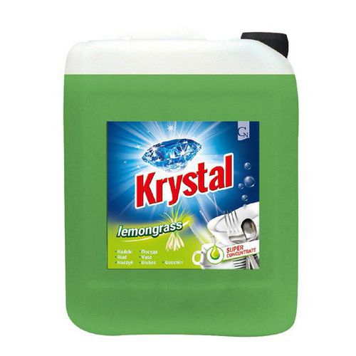 Krystal na nádobí 5l zelený Přípravek na nádobí s příjemnou vůní fantazijního typu citronové trávy. Dokonale myje také nádobí z nerezu a skla. Vyznačuje se vysokou pěnivostí a vysokým mycím účinkem. Obsahuje aktivní látku k ochraně pokožky. Prostředek absolvoval talířové testy s mimořádnými výsledky. Dávkujte jednu polévkovou lžíci do mycí lázně