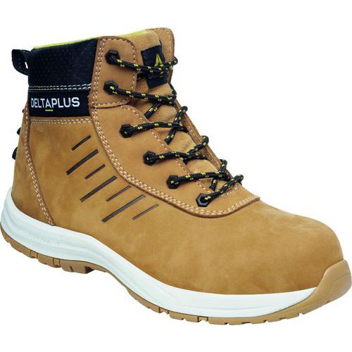 Vysoké boty z nubukové kůže SAGA2 S3S SR FO Beige P. 48 Stabilizace chodidla při chůzi. Polstrovaný límec pro zajištění pohodlí a podpory kotníku. Zadní poutko