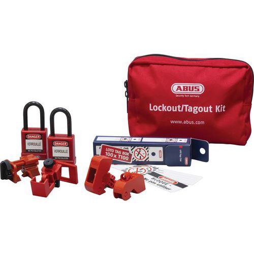 Sada blokovacích mechanismů pro elektrikáře Abus Set blokovacích mechanismů pro elektrikáře v praktické taštičce na zip.<br />Rozměry tašky 190 x 190 x 85 mm.