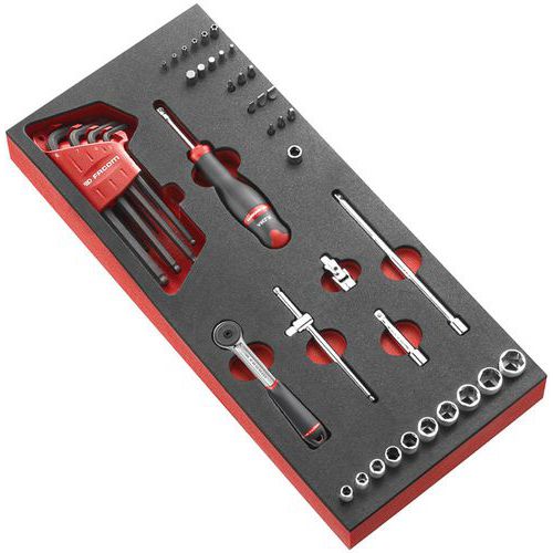 Pěnový organizér Facom se 46 dílnou sadou nářadí Pěnový modul pro ráčnu + 1/4'' nástrčné hlavice