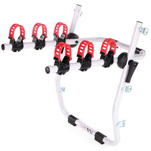 Nosič kol na páté dveře BIKE 3 TRUNK - 3 kola SIXTOL Kompaktní rozměr a sklopná konstrukce pro snadné uskladnění<br />Snadná montáž pomocí textilních pásků<br />Jednoduché upevnění kol na nosič bez nářadí<br />Robustní ocelová konstrukce<br />Počet kol k upevnění: max. 3 kola<br />Maximální nosnost: 45 kg<br />Uchycení nosiče: na páté dveře vozidla<br />Snadná instalace pomocí 6 háčků<br />Zamykání kol: ne<br />Zamykání nosiče: ne<br />Fixace jízdních kol: za rám<br />Nasazení a sundání kol pomocí rychloupínacího systému<br />Materiál rámu nosiče: ocel s antikorozní úpravou<br />Materiál plastových součástek: odolný plast<br />Hmotnost nosiče: 4